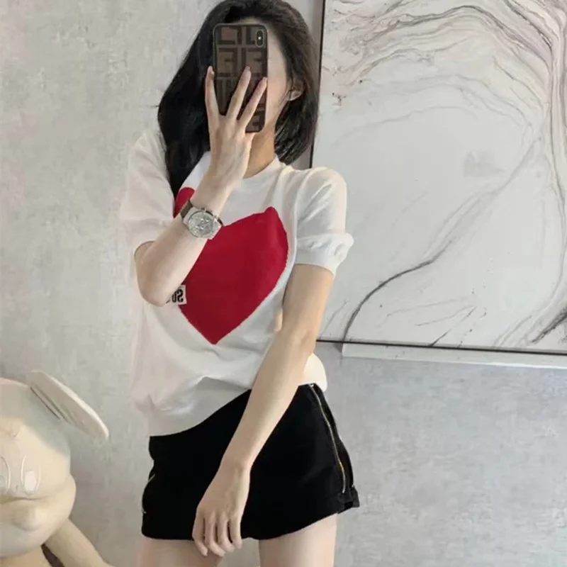 knit Love short women ice silk summer thin thread T shirt new white half sleeve fashion cotton and linen top
knit Love short women ice silk summer thin thread T shirt new white half sleeve fashion cotton and linen top