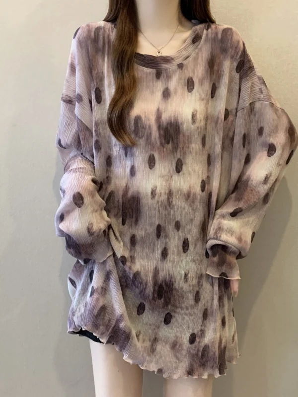 Retro Tie Dye Long Sleeve T-Shirt Women's Thin Summer Large Size Fat MM Mid-Length Top Outer Covering Gown Casual Loose Fit
Retro Tie Dye Long Sleeve T-Shirt Women's Thin Summer Large Size Fat MM Mid-Length Top Outer Covering Gown Casual Loose Fit