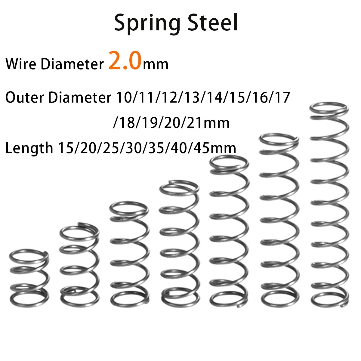 5Pcs Spring Steel Compression Spring, Wire Diameter 2.0mm Outer Diameter 9-25mm Length 15-50mm ,Return Spring, Customization
5Pcs Spring Steel Compression Spring, Wire Diameter 2.0mm Outer Diameter 9-25mm Length 15-50mm ,Return Spring, Customization