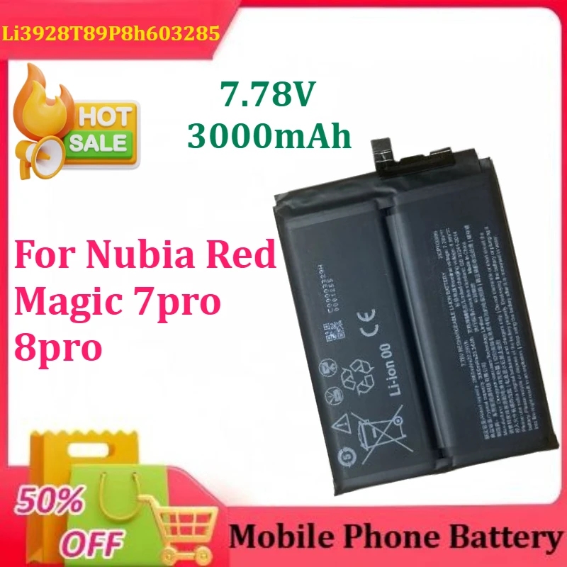 New 7.78V 3000mAh Li3928T89P8h603285 for Nubia Red Magic 7pro 8pro Mobile Phone Battery NX729J
New 7.78V 3000mAh Li3928T89P8h603285 for Nubia Red Magic 7pro 8pro Mobile Phone Battery NX729J