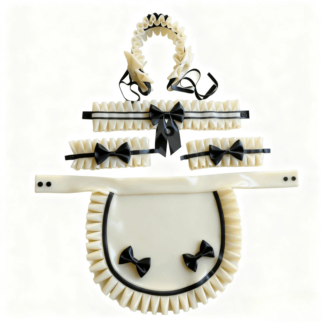 Набор аксессуаров для горничной из латекса по индивидуальному заказу, гофрированная отделка и черные банты, милый головной убор для горничной с оборками, манжеты на запястье, фартук для вечеринки
Набор аксессуаров для горничной из латекса по индивидуальному заказу, гофрированная отделка и черные банты, милый головной убор для горничной с оборками, манжеты на запястье, фартук для вечеринки