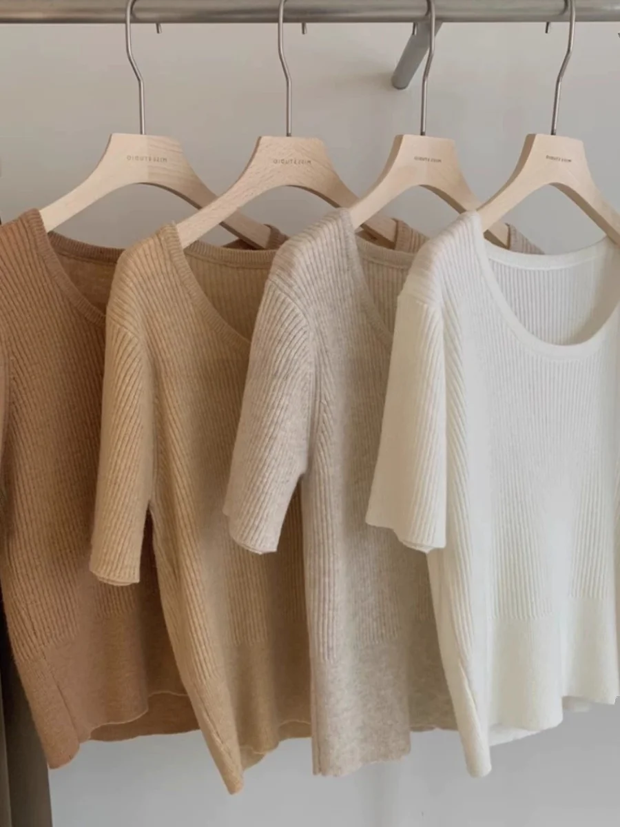 Ice Silk Linen ort Sve Knitted Summer Thin round Ne Loose Slimming ort Inner Wear T-irt Top Women's Faion
Ice Silk Linen ort Sve Knitted Summer Thin round Ne Loose Slimming ort Inner Wear T-irt Top Women's Faion