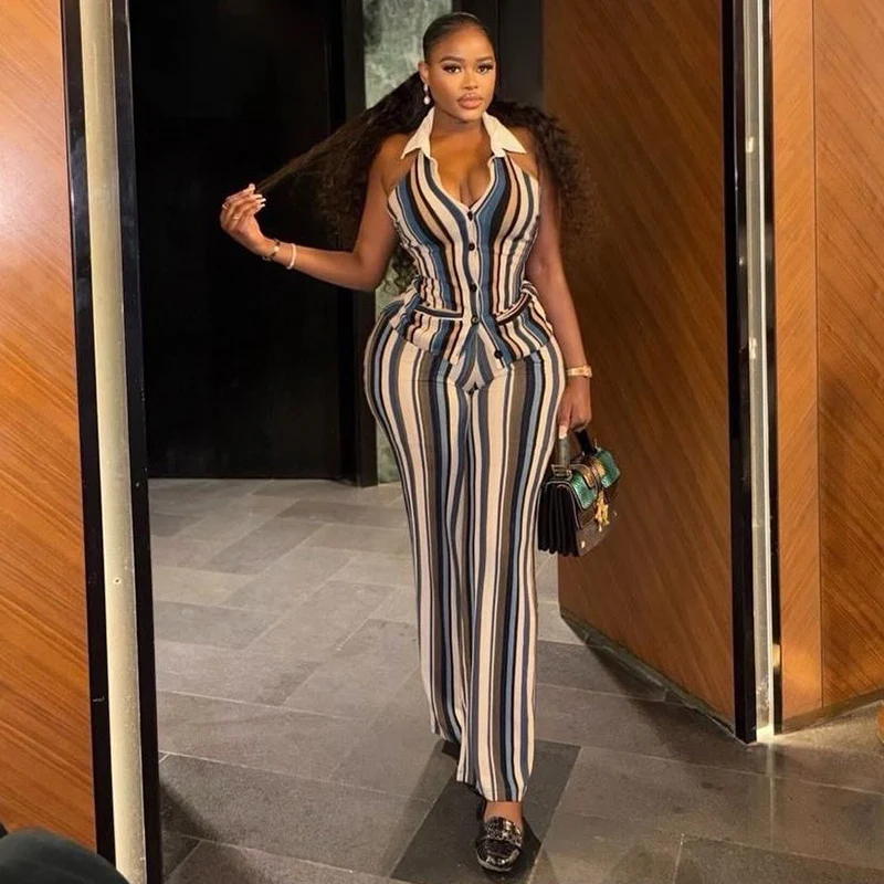 Striped Two Piece Set Women Summer Outfits Streetwear Turn-down Collar Button Backless Shirt Top and Pants Casual Matching Sets
Striped Two Piece Set Women Summer Outfits Streetwear Turn-down Collar Button Backless Shirt Top and Pants Casual Matching Sets