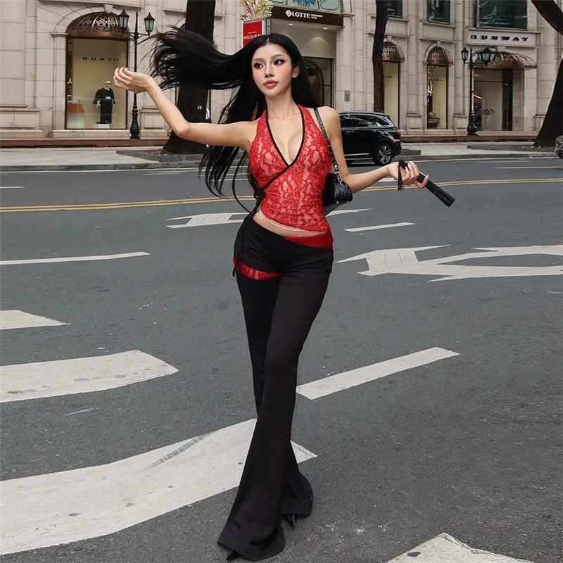Gtpdpllt Y2k Sexy 2 Piece Sets Women Outfit Red Lace Deep V Halter Top And Flare Pants Matching Sets Summer 2025
Gtpdpllt Y2k Sexy 2 Piece Sets Women Outfit Red Lace Deep V Halter Top And Flare Pants Matching Sets Summer 2025