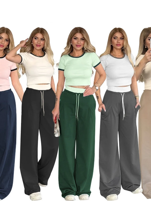 Новая летняя женская круглая футболка Ne ort Sve и широкие брюки, цветной повседневный костюм из двух предметов
Новая летняя женская круглая футболка Ne ort Sve и широкие брюки, цветной повседневный костюм из двух предметов