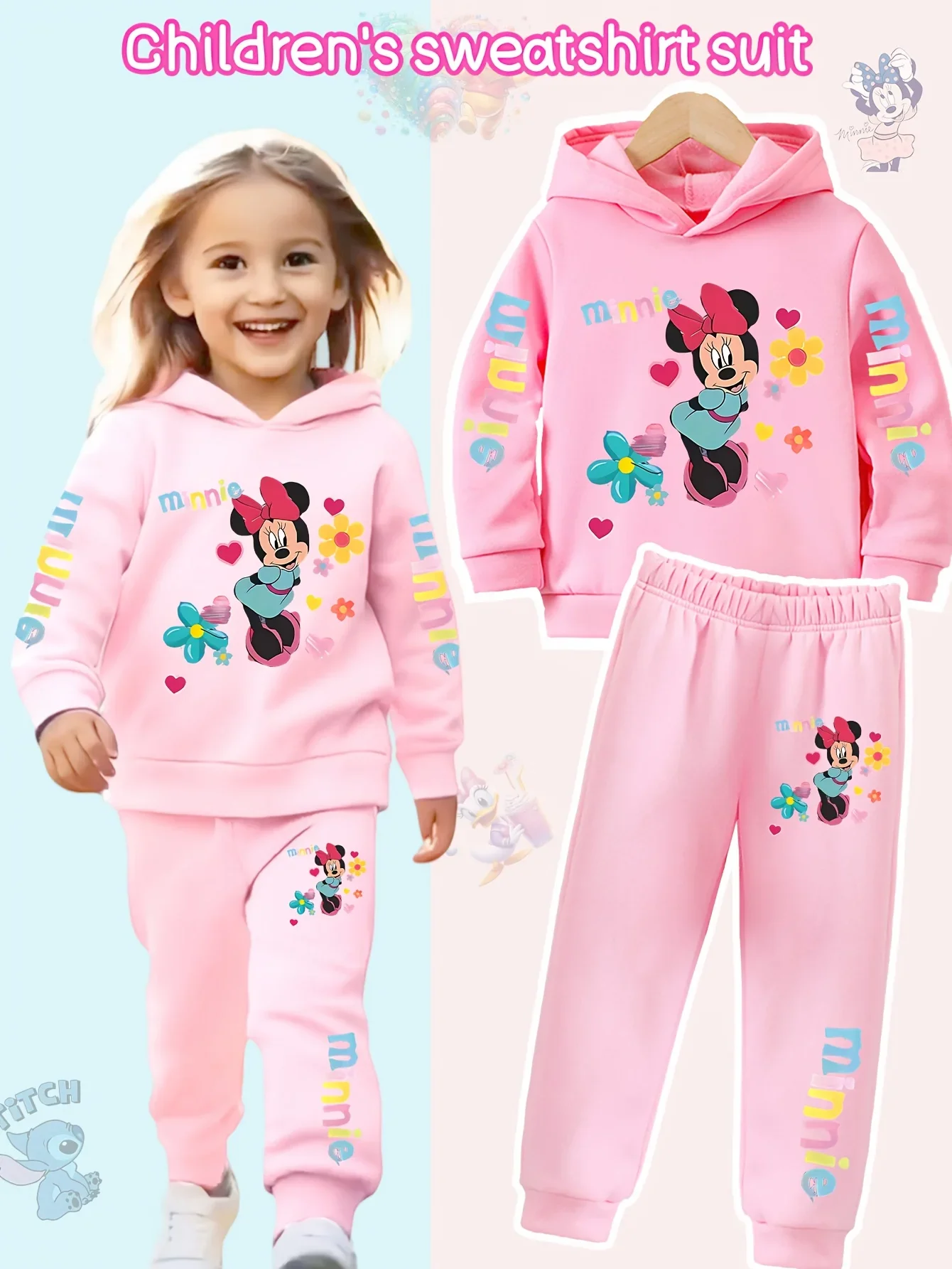 2-Piece Girls Mouse Hoodie and Pants Set Pink Floral Print Sweatshirt with Elastic Waist Pants Comfortable Winter Clothing
2-Piece Girls Mouse Hoodie and Pants Set Pink Floral Print Sweatshirt with Elastic Waist Pants Comfortable Winter Clothing