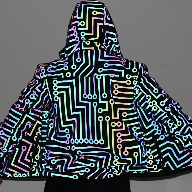 Spring/Autumn Reflective Windbreaker Jacket Men Colorful Laser Circuit Print Hooded Coat Night Vision Streetwear Outdoor Jacket
Spring/Autumn Reflective Windbreaker Jacket Men Colorful Laser Circuit Print Hooded Coat Night Vision Streetwear Outdoor Jacket