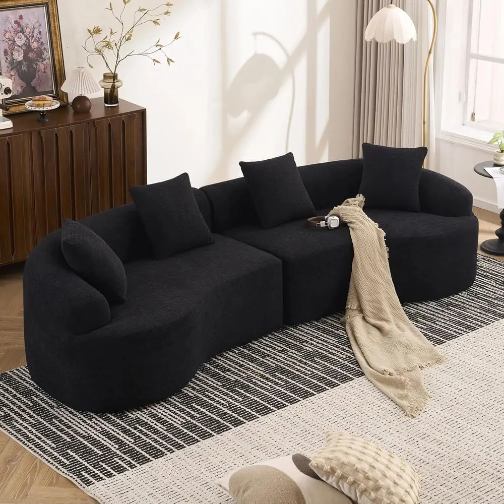 Curved 4-Seater Sofa, Modern Cloud Design, Minimalist Living Room Furniture, Ready to Use, Chenille Fabric, Black
Curved 4-Seater Sofa, Modern Cloud Design, Minimalist Living Room Furniture, Ready to Use, Chenille Fabric, Black