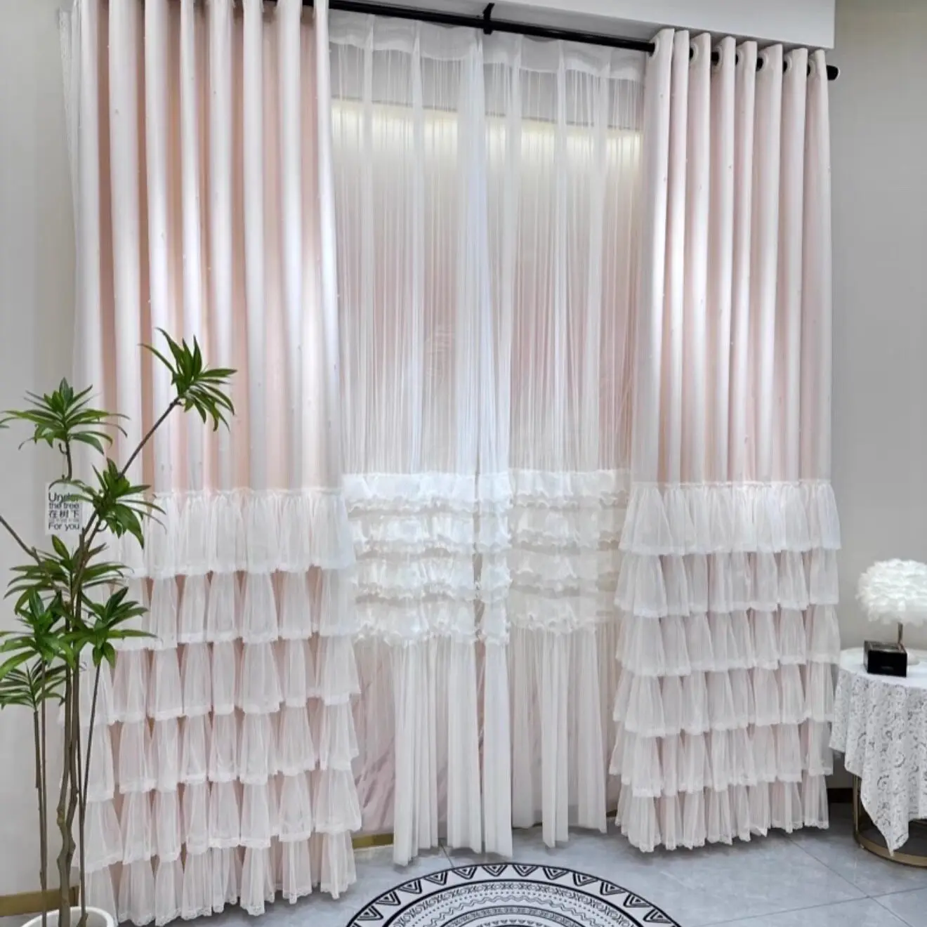 French Korean 2 Layer Curtain with Lace Ruffle Tiered Cake Skirt Design Creamy Pink Princess Bedroom Sheer Drapes for Girls Room
French Korean 2 Layer Curtain with Lace Ruffle Tiered Cake Skirt Design Creamy Pink Princess Bedroom Sheer Drapes for Girls Room