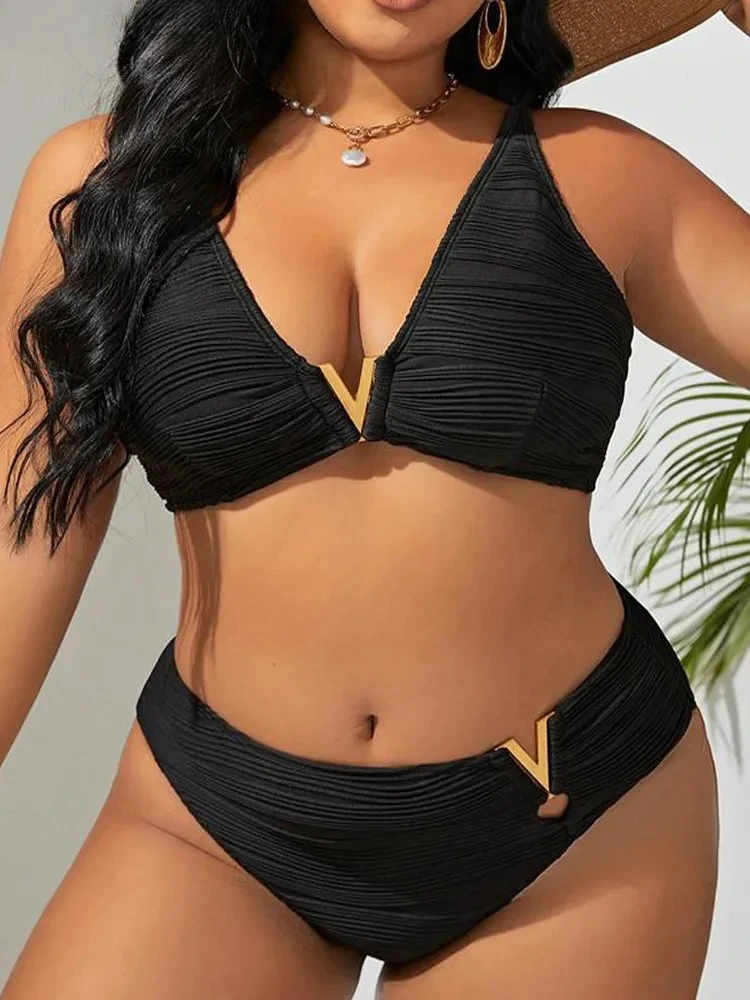 Black 2 Piece Plus Size Bikini Set Women Strapped Large Big Swimsuit High Waist Chubby Brazilian Lady Curvy Bathing Suit
Black 2 Piece Plus Size Bikini Set Women Strapped Large Big Swimsuit High Waist Chubby Brazilian Lady Curvy Bathing Suit