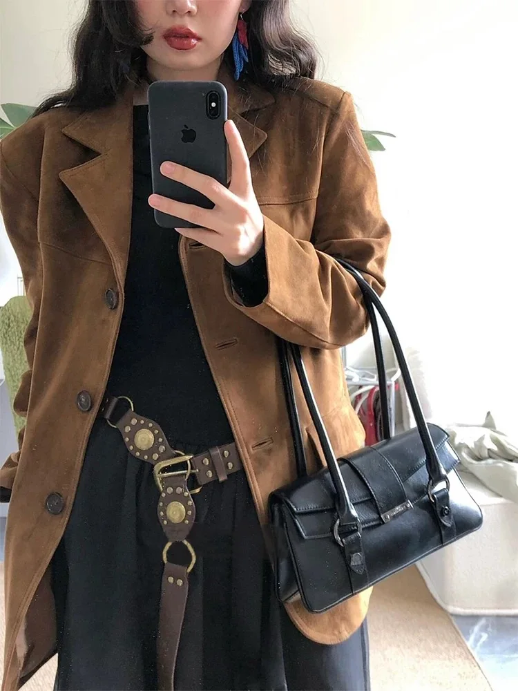 Vintage Brown Maillard Women's Suit Leather Jacket 2024 New Spring and Autumn Design High-end Loose Slimming Coat Solid Suit Top
Vintage Brown Maillard Women's Suit Leather Jacket 2024 New Spring and Autumn Design High-end Loose Slimming Coat Solid Suit Top