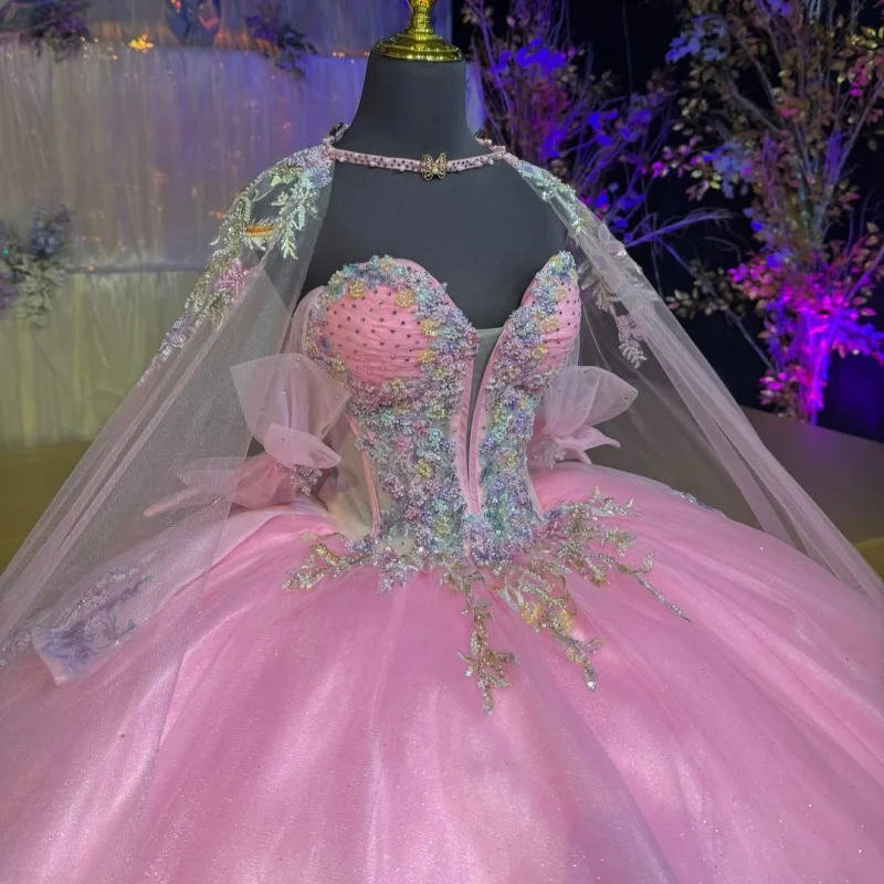Pink Quinceanera Dress off-shoulder Glitter Crystal Flower Bead Decal Long tail Bow vestidos de 15 Quinceanera Customize
Pink Quinceanera Dress off-shoulder Glitter Crystal Flower Bead Decal Long tail Bow vestidos de 15 Quinceanera Customize