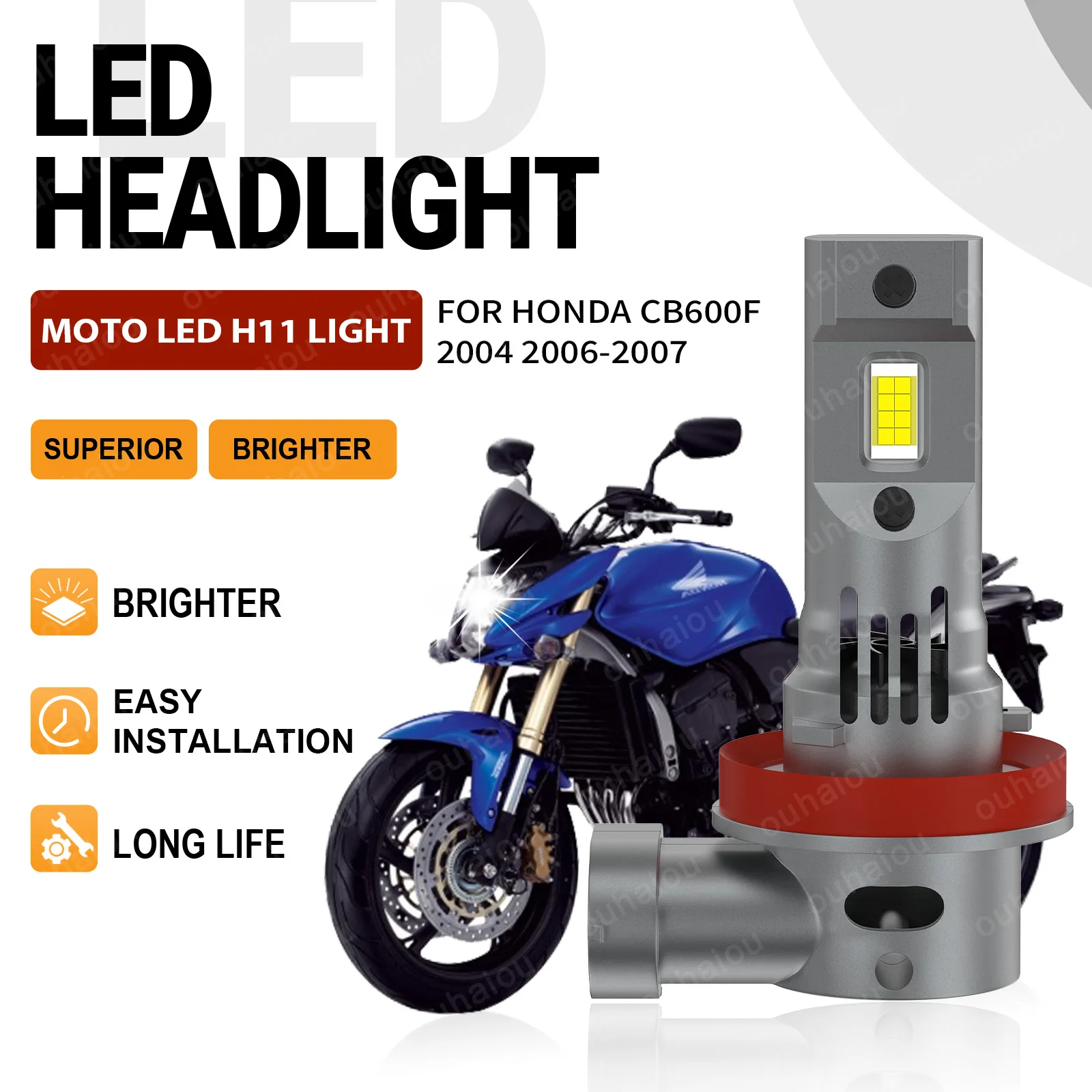 1PCS H11 LED All In One Design Headlight Light Bulbs White Motorcycle LED CSP 3570 Chip For Honda CB600F 2004, 2006 2007
1PCS H11 LED All In One Design Headlight Light Bulbs White Motorcycle LED CSP 3570 Chip For Honda CB600F 2004, 2006 2007