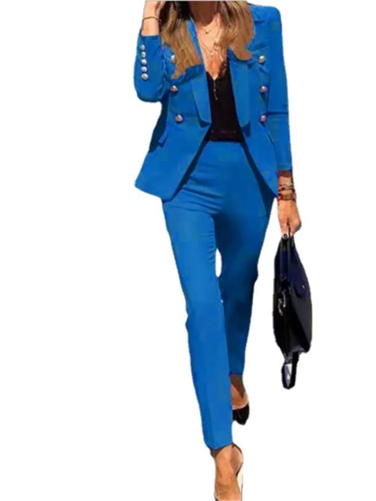 Spring Autumn For Women's New Solid Color Fashion Double Breasted Suit Slim Pocket Pencil Pants Female Office 2 Piece Set
Spring Autumn For Women's New Solid Color Fashion Double Breasted Suit Slim Pocket Pencil Pants Female Office 2 Piece Set