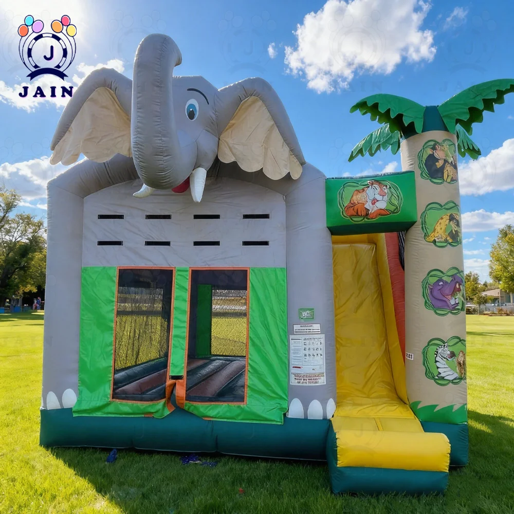 Jungle Elephant Inflatable Bounce House with Slide, Commercial PVC Safari Bouncy Castle for Backyard Party, Kindergarten & Event
Jungle Elephant Inflatable Bounce House with Slide, Commercial PVC Safari Bouncy Castle for Backyard Party, Kindergarten & Event