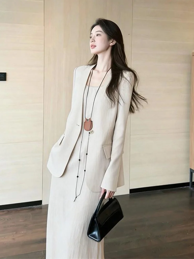 Elegant Korean Style Suit Jacket And Dress Set Summer New Arrival Comfortable High Waist Long Skirt Two Piece Fashion Set
Elegant Korean Style Suit Jacket And Dress Set Summer New Arrival Comfortable High Waist Long Skirt Two Piece Fashion Set