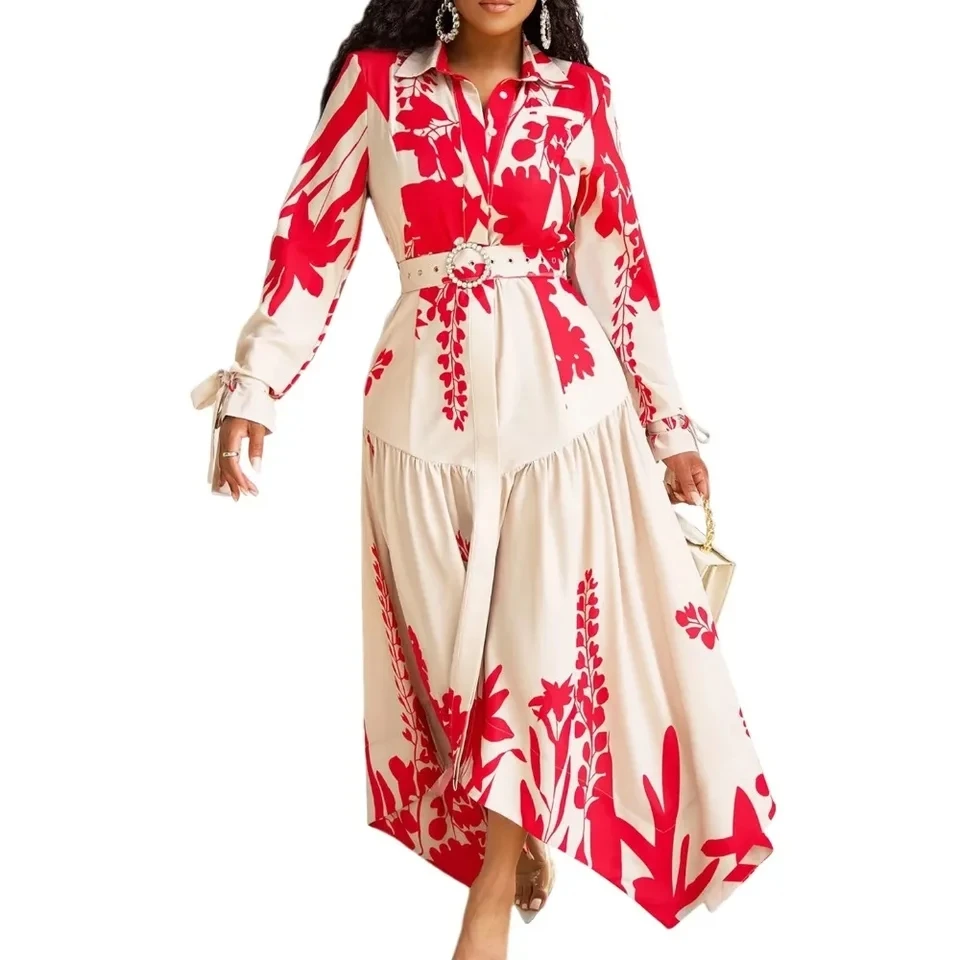 Elegant Long Dress Women's Printed Lapel Dress, Long Sleeved Irregular Summer New Style
Elegant Long Dress Women's Printed Lapel Dress, Long Sleeved Irregular Summer New Style