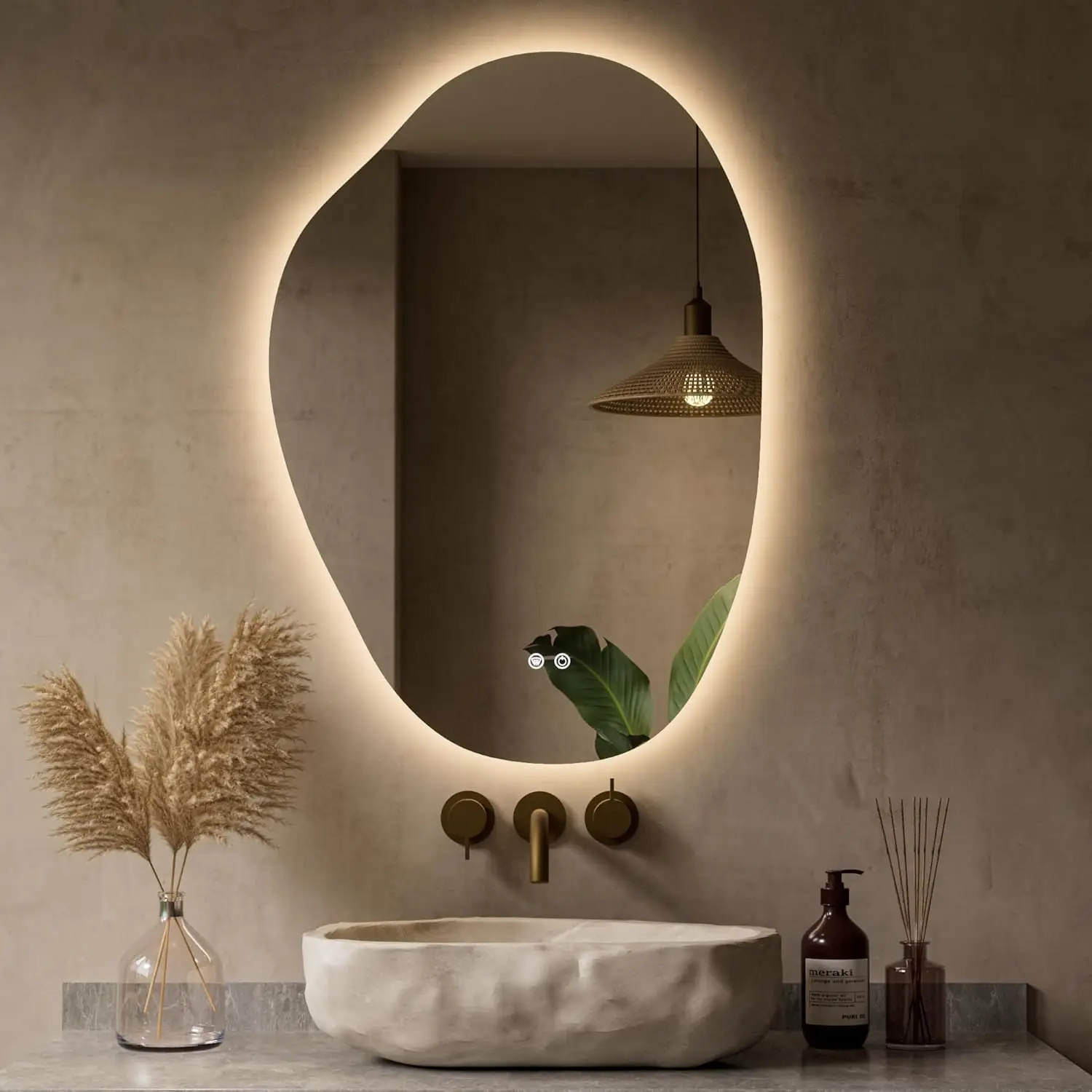 22 x 30 Inch Asymmetrical Backlit Bathroom Mirror with Lights, LED Irregular Mirror with HD Tempered Glass, UL-Listed LED Driver, 3 Color Lights, Dimmable, Memory Function, Safe Defogging
22 x 30 Inch Asymmetrical Backlit Bathroom Mirror with Lights, LED Irregular Mirror with HD Tempered Glass, UL-Listed LED Driver, 3 Color Lights, Dimmable, Memory Function, Safe Defogging