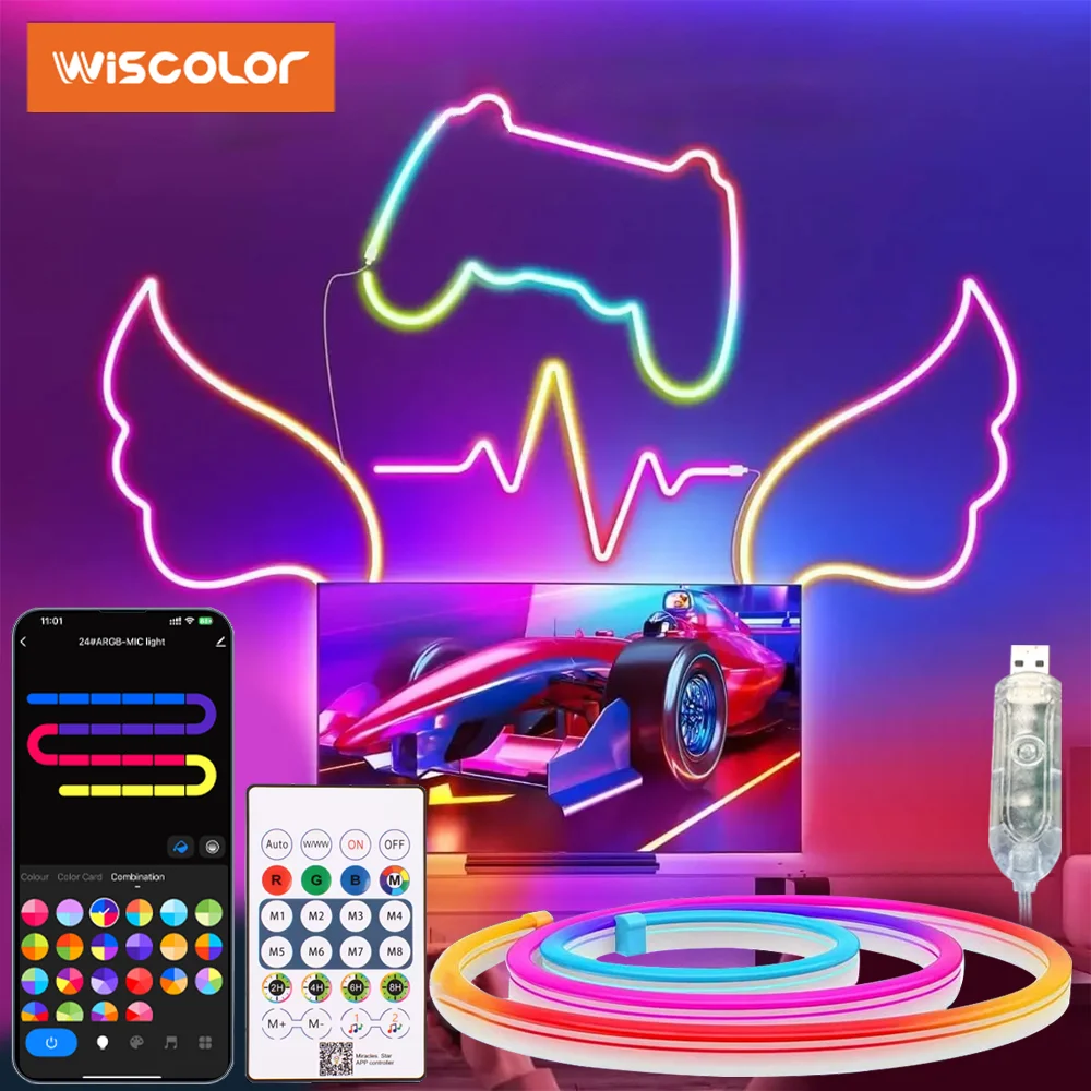 Wiscolor 5V LED RGBIC Neon Strip Light USB Silicone 1/2/3/5m Waterproof Music Sync With Remote Control For Room DIY Decor Light
Wiscolor 5V LED RGBIC Neon Strip Light USB Silicone 1/2/3/5m Waterproof Music Sync With Remote Control For Room DIY Decor Light