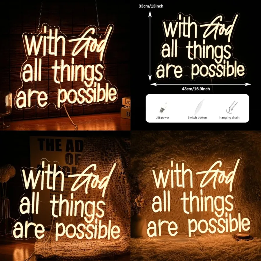 With God All Things Are Possible Neon Sign Bright God Led Neon Lights for Wall Decor Dimmable USB Powered Light up God Sign 16.
With God All Things Are Possible Neon Sign Bright God Led Neon Lights for Wall Decor Dimmable USB Powered Light up God Sign 16.