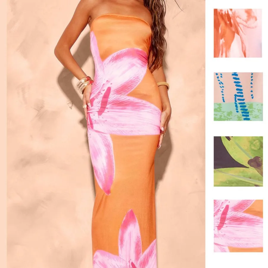 【New style】European and American - new women's dress vacation style tube top off-the-shoulder slim dress fashionable print spli
【New style】European and American - new women's dress vacation style tube top off-the-shoulder slim dress fashionable print spli