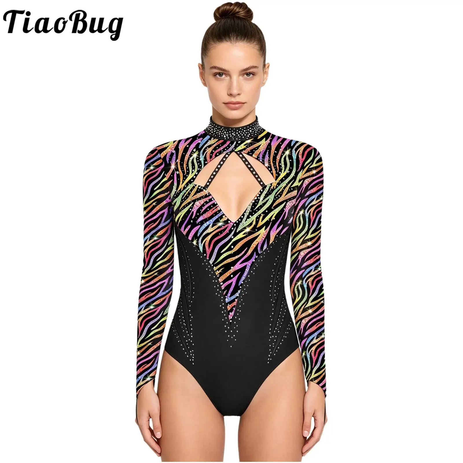 Women Gymnastics Rhinestones Leotards Skating Ballet Long Sleeve Cutout Strappy Back Bodysuit Button Crotch Jumpsuit for Dance
Women Gymnastics Rhinestones Leotards Skating Ballet Long Sleeve Cutout Strappy Back Bodysuit Button Crotch Jumpsuit for Dance