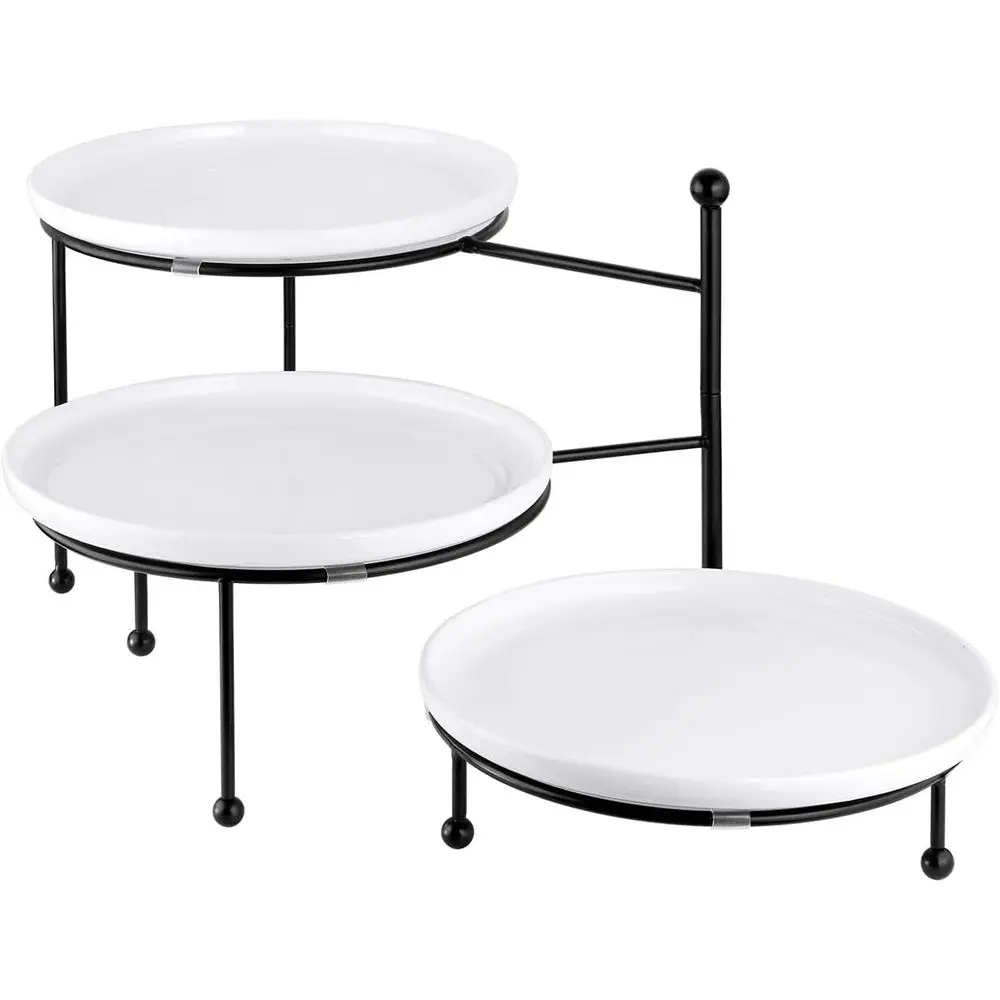 3 Tiered Serving Stand with White Porcelain Plates, 10" Round Tray, Dessert Table Display Set, Round Dishes with Black Metal Dis
3 Tiered Serving Stand with White Porcelain Plates, 10" Round Tray, Dessert Table Display Set, Round Dishes with Black Metal Dis