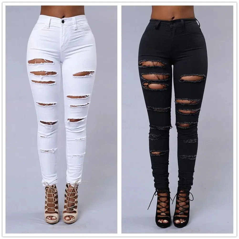 Spring Summer New Bla And White Ripped Elastic Trousers Women's Jeans Faionable Stretchy Denim Pants for Ladies
Spring Summer New Bla And White Ripped Elastic Trousers Women's Jeans Faionable Stretchy Denim Pants for Ladies