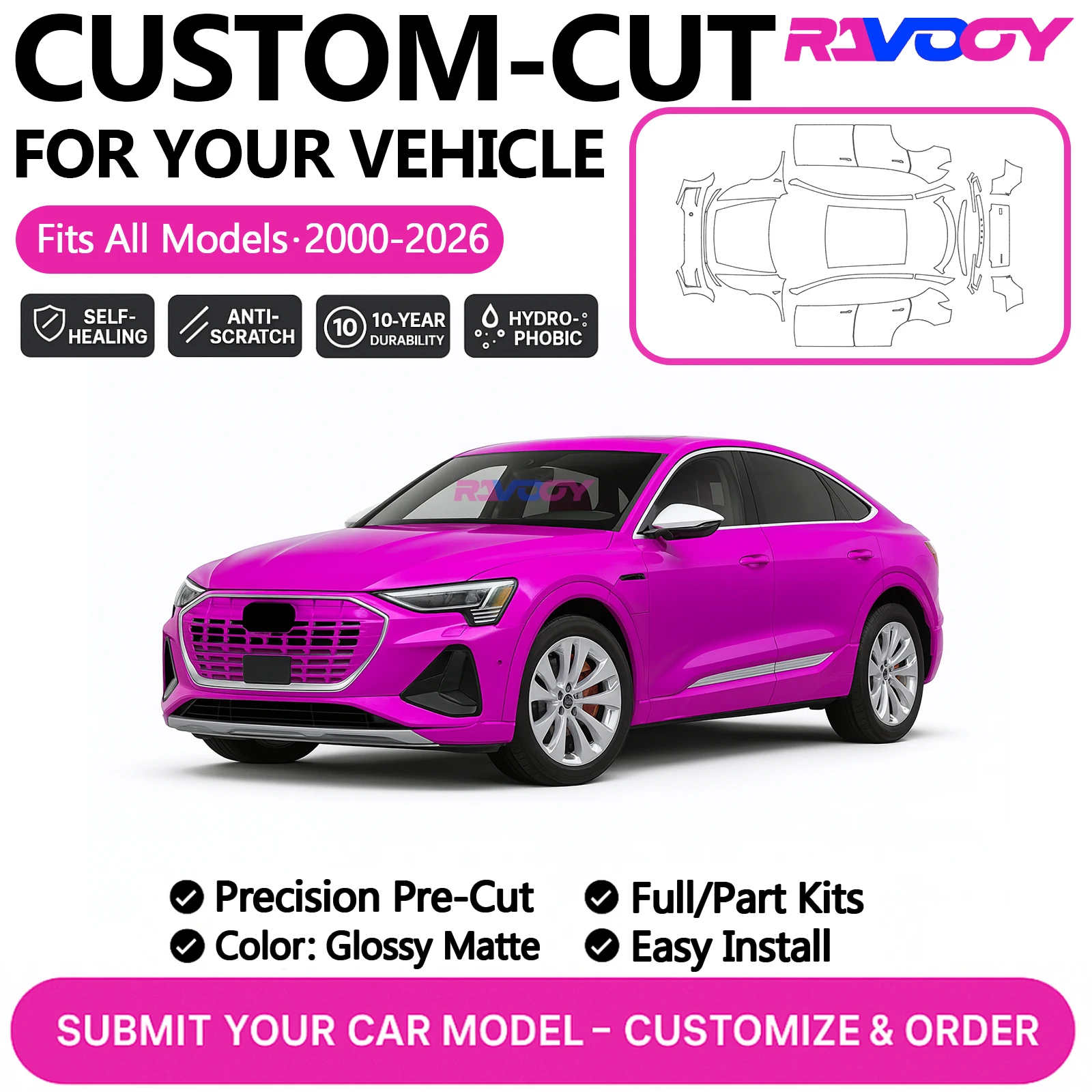 Изготовленный на заказ предварительно вырезанный комплект PPF для Audi Q6 e-tron SQ6 e-tron Q8 e-tron 2024-2026, защитная пленка для краски, глянцевый матовый полный автомобильный комплект, капот 
Изготовленный на заказ предварительно вырезанный комплект PPF для Audi Q6 e-tron SQ6 e-tron Q8 e-tron 2024-2026, защитная пленка для краски, глянцевый матовый полный автомобильный комплект, капот