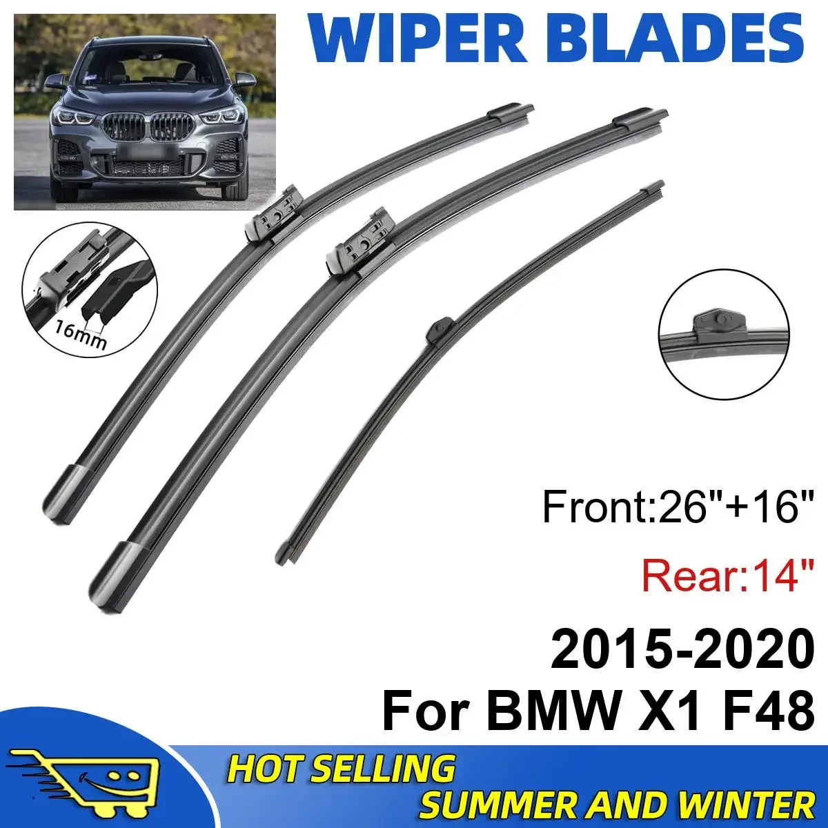 3PCS For BMW X1 F48 2015-2020 26" + 16"+ 14" Front Rear Wiper Blades Windshield Windscreen Window Cutter Accessories
3PCS For BMW X1 F48 2015-2020 26" + 16"+ 14" Front Rear Wiper Blades Windshield Windscreen Window Cutter Accessories