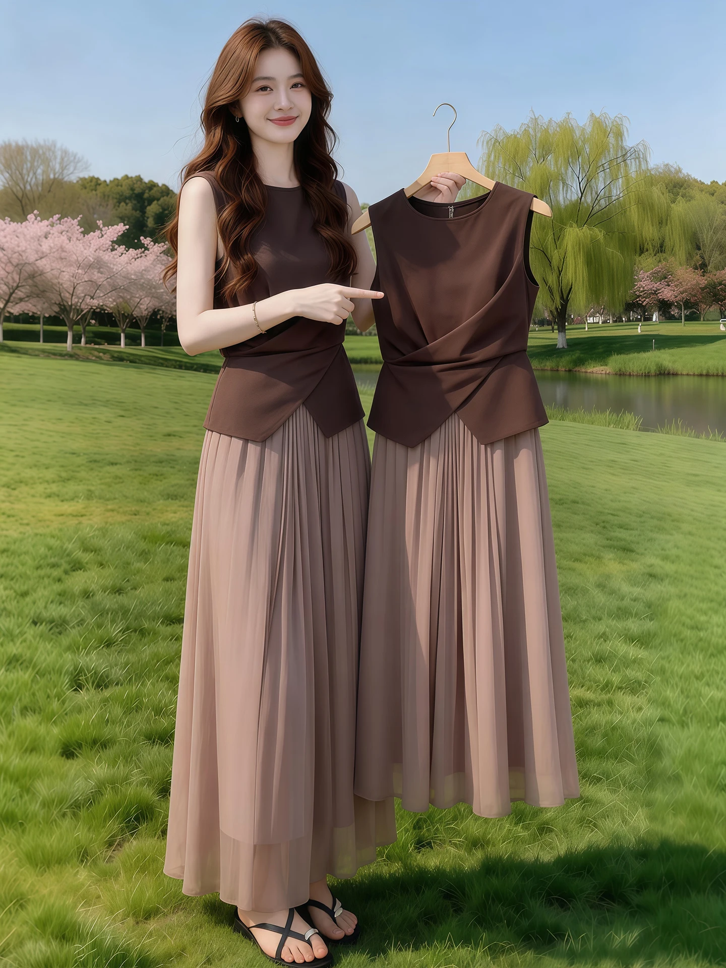 Women's High Waist Shirt Top Sleeveless Slim Fit Summer Fashion Set with Long Skirt Two Piece Outfit Casual Commute Style
Women's High Waist Shirt Top Sleeveless Slim Fit Summer Fashion Set with Long Skirt Two Piece Outfit Casual Commute Style