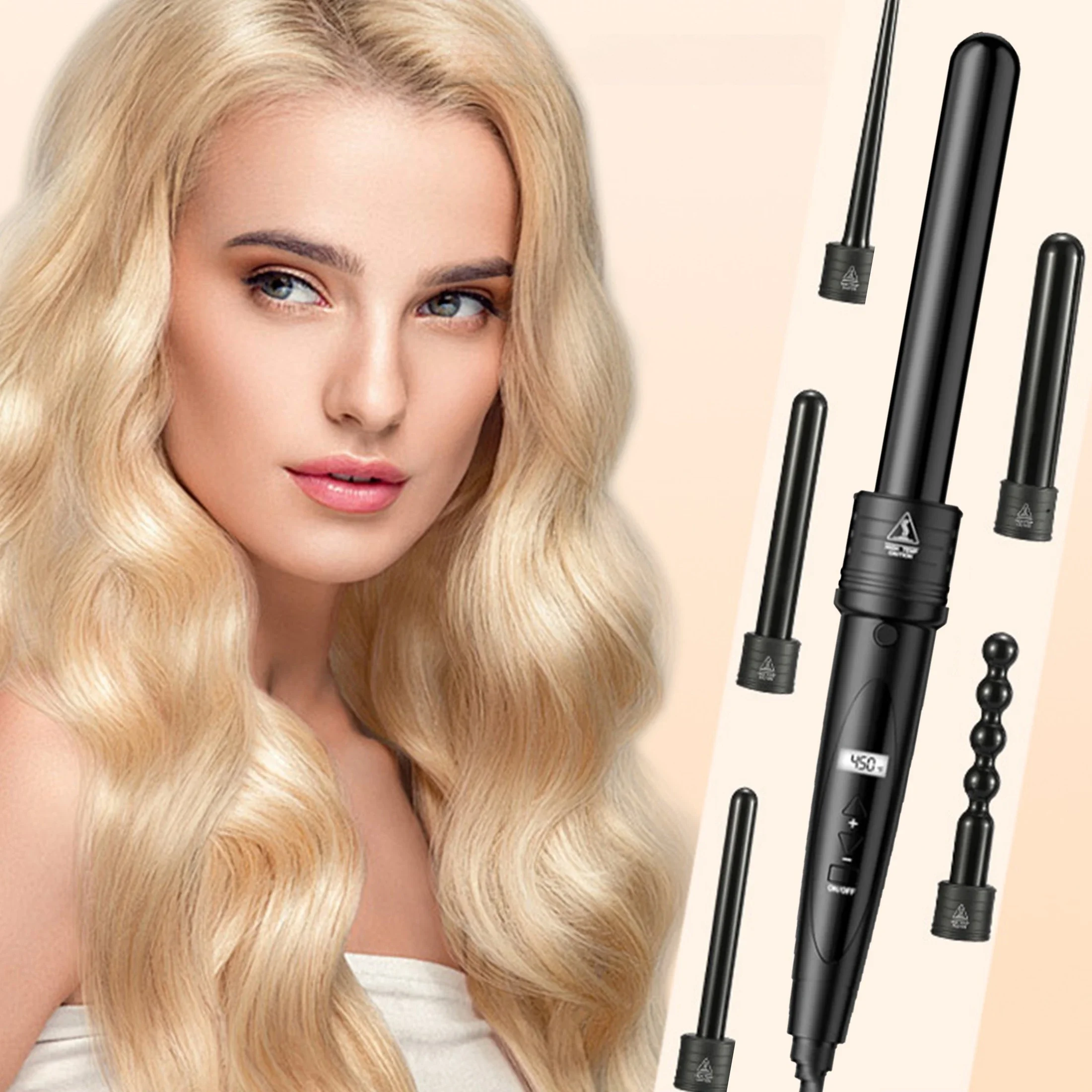 Lockenstab, LCD-Display 6 in 1 Lockenstäbe, Lockenwickler-Set mit 6 Austauschbare Stäbe, 80℃-230℃ Curling-Maschine,Lockenstyling
Lockenstab, LCD-Display 6 in 1 Lockenstäbe, Lockenwickler-Set mit 6 Austauschbare Stäbe, 80℃-230℃ Curling-Maschine,Lockenstyling