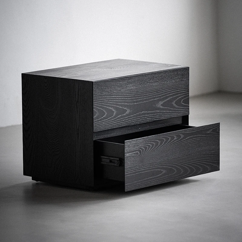 Black ash wood edge few solid wood corner few modern simple bedside table with drawers
Black ash wood edge few solid wood corner few modern simple bedside table with drawers