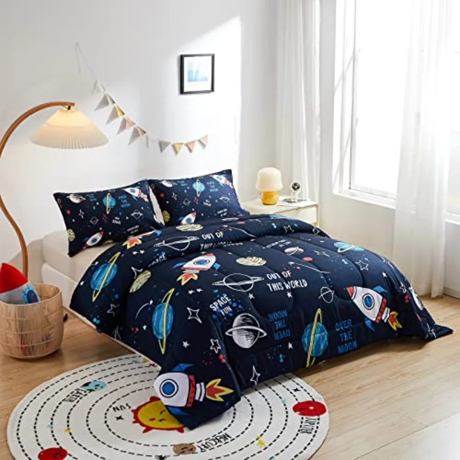 5 Pcs Kid Comforter Set Twin Size Space Rocket Bedding Set for Teen Boys Girls
5 Pcs Kid Comforter Set Twin Size Space Rocket Bedding Set for Teen Boys Girls