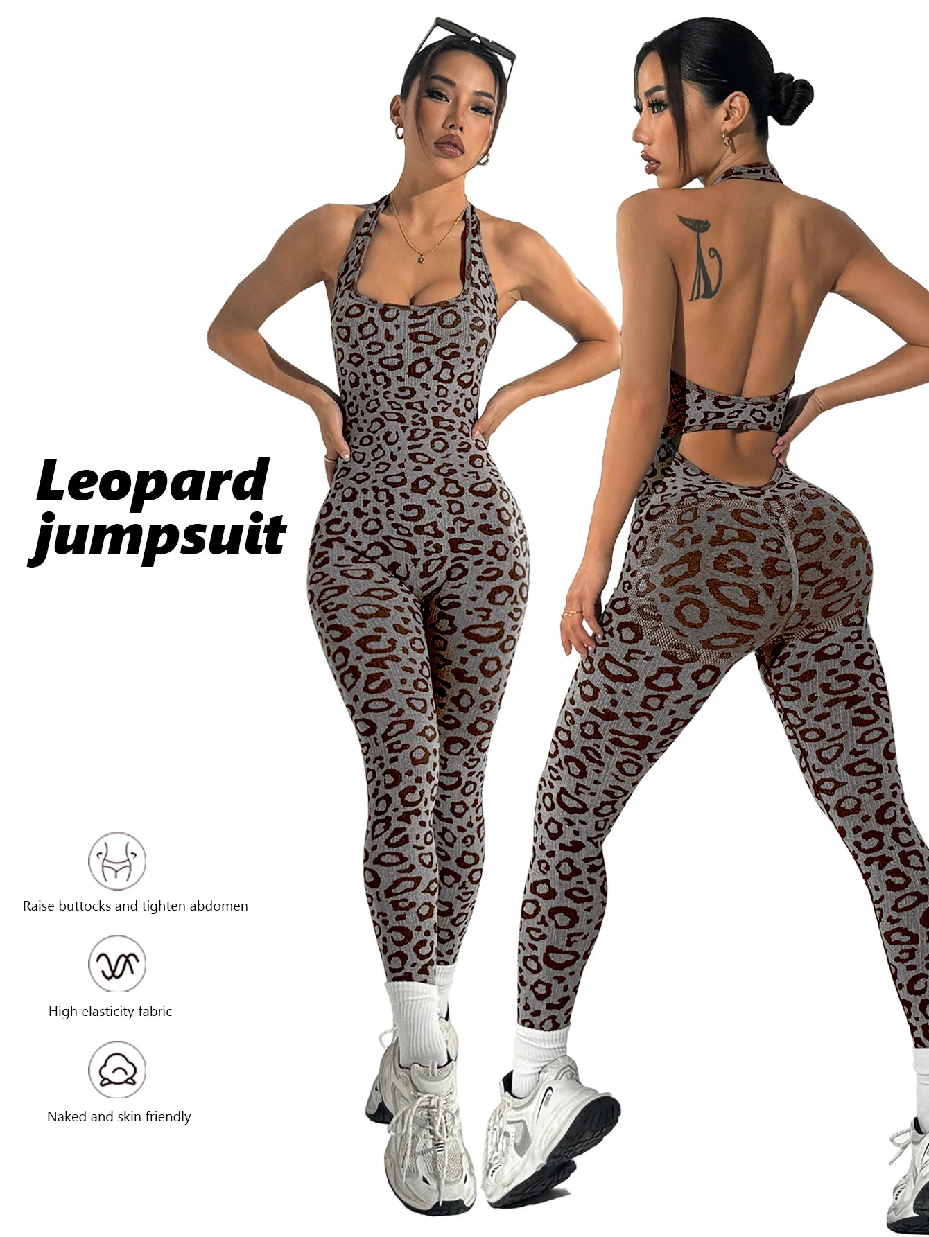 Sexy Halter Leopard Print Jumpsuit Gym Sportswear Sleeveless Fitness Square-collar Slim Tights Workout For Women
Sexy Halter Leopard Print Jumpsuit Gym Sportswear Sleeveless Fitness Square-collar Slim Tights Workout For Women