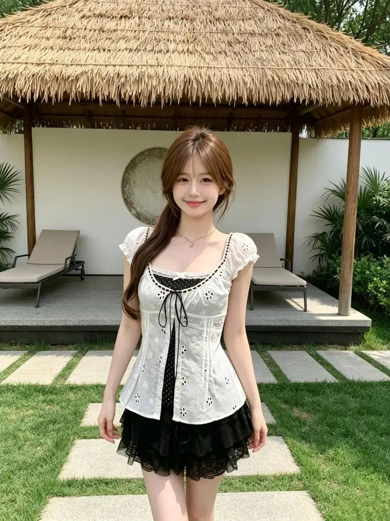 Korean Style Bubble Sleeve Shirt Women's Summer 2026 Waist Cinched Fake Two-Piece U-Necktie Detail Regular Fit Short Sleeve
Korean Style Bubble Sleeve Shirt Women's Summer 2026 Waist Cinched Fake Two-Piece U-Necktie Detail Regular Fit Short Sleeve