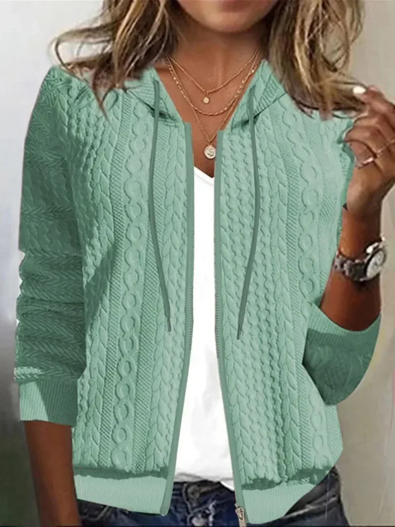 Autumn and Winter New Striped Casual Sweater Loose Zipper Knit Cardigan Long Sleeve Hooded Sweater Woman
Autumn and Winter New Striped Casual Sweater Loose Zipper Knit Cardigan Long Sleeve Hooded Sweater Woman