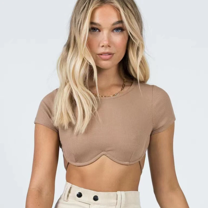 Women's Ribbed Lace-up Crop Tops Solid Color Round Neck Short Sleeve Ultra Short Navel Design Slim Fit Summer T-shirts Tops
Women's Ribbed Lace-up Crop Tops Solid Color Round Neck Short Sleeve Ultra Short Navel Design Slim Fit Summer T-shirts Tops