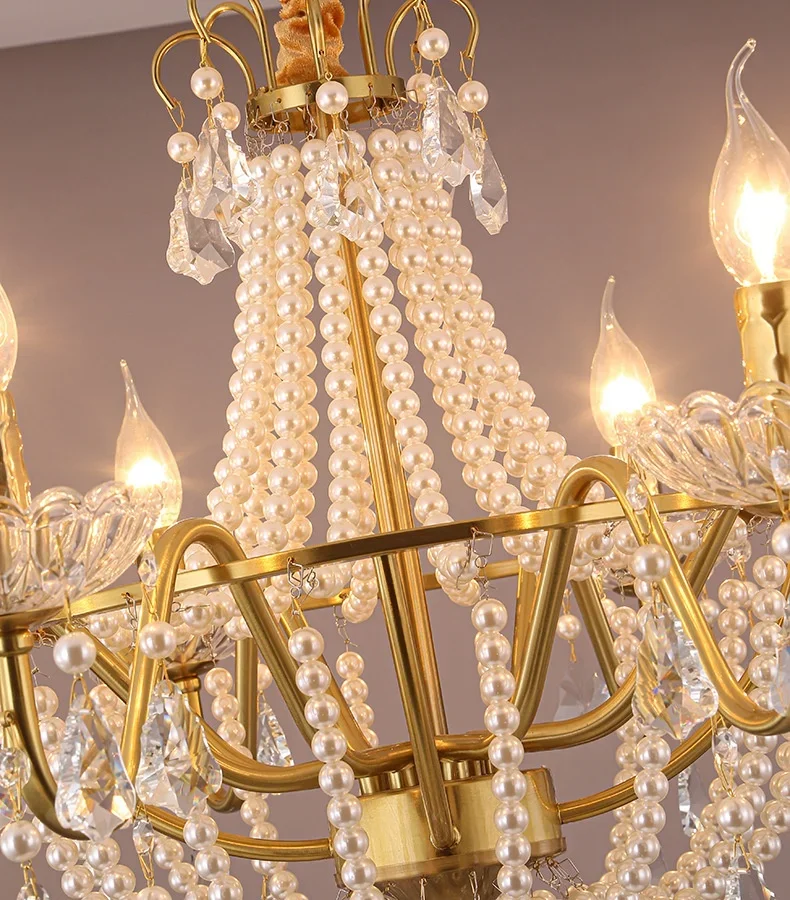 European Vintage Gold Candle E14 Chandelier Luxury Crystal Pearl Led Pendant Light For Villa Living Room Bedroom Home Decoration
European Vintage Gold Candle E14 Chandelier Luxury Crystal Pearl Led Pendant Light For Villa Living Room Bedroom Home Decoration