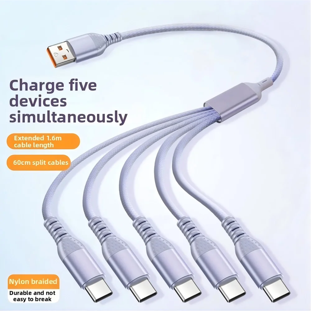 5 in 1 66W USB To 5 Type C Fast Charging Cable For iphone 15 16 17 Pro Max Xiaomi Samsung S26 S25 S24 Android Type C Cable
5 in 1 66W USB To 5 Type C Fast Charging Cable For iphone 15 16 17 Pro Max Xiaomi Samsung S26 S25 S24 Android Type C Cable