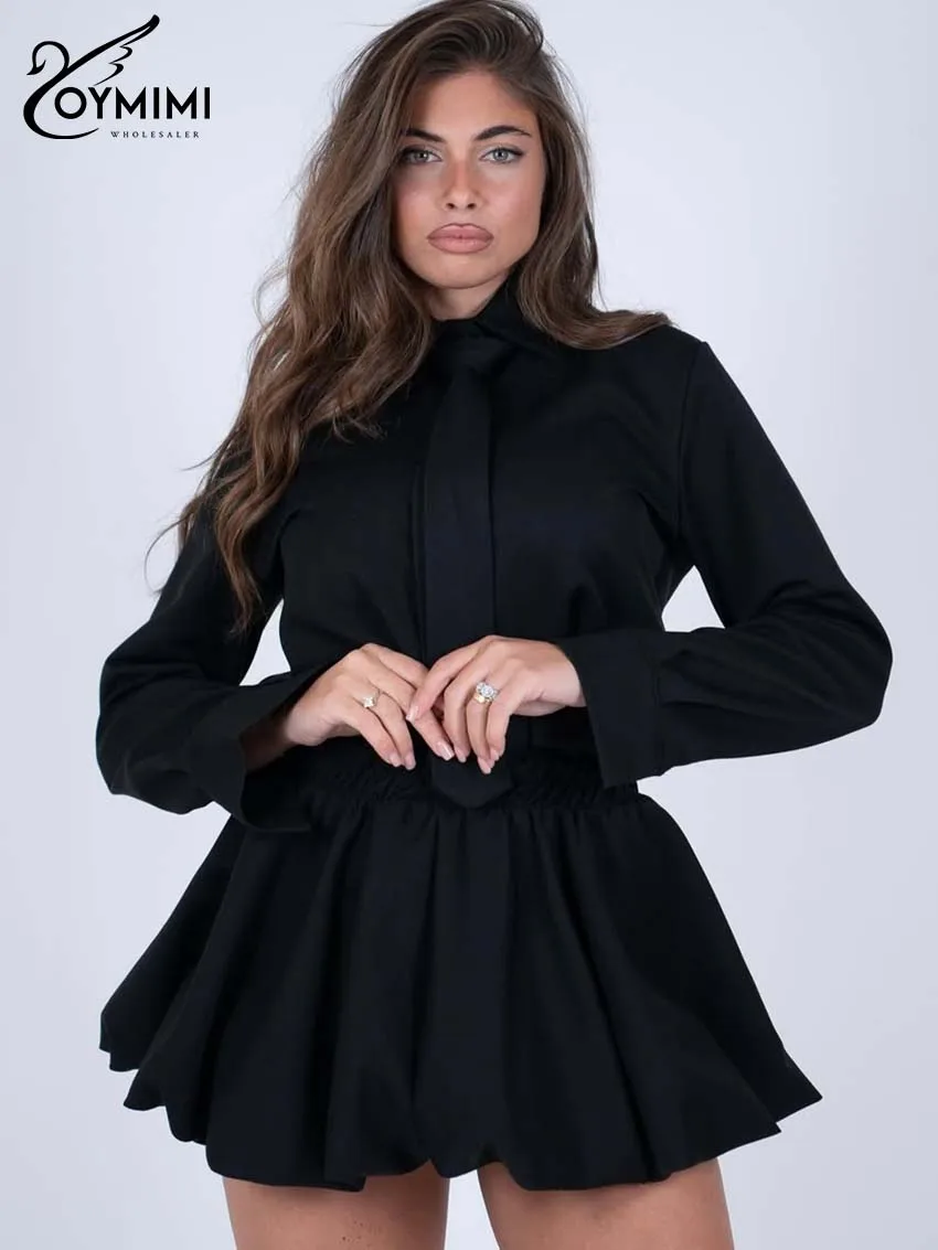 Oymimi Fashion Black Loose Women's Two Pieces Set Elegant Long Sleeve Tie Single-Breasted Shirts And Pleated Mini Skirts Sets
Oymimi Fashion Black Loose Women's Two Pieces Set Elegant Long Sleeve Tie Single-Breasted Shirts And Pleated Mini Skirts Sets