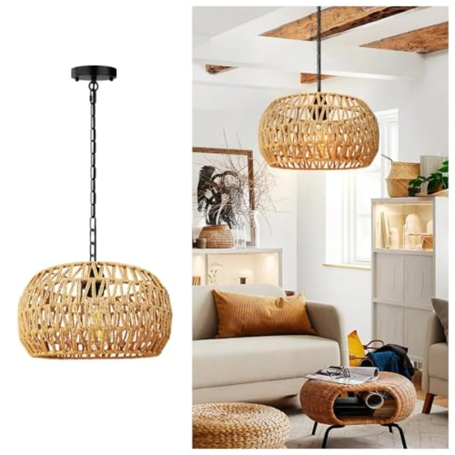 11.8" Rattan Pendant Light 1-Light Boho Rattan Chandelier Light Fixture Small Hand Woven Pendant Lighting for Kitchen Island Li
11.8" Rattan Pendant Light 1-Light Boho Rattan Chandelier Light Fixture Small Hand Woven Pendant Lighting for Kitchen Island Li