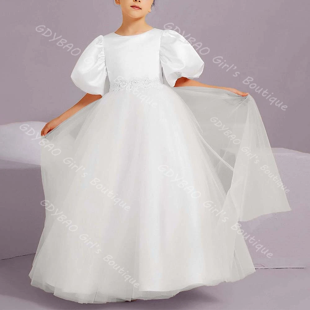 White First Holy Communion Dress for Girls Beaded Lace Sash Balloon Sleeve Wedding Flower Girl Dress Kids Customized Party Gown
White First Holy Communion Dress for Girls Beaded Lace Sash Balloon Sleeve Wedding Flower Girl Dress Kids Customized Party Gown