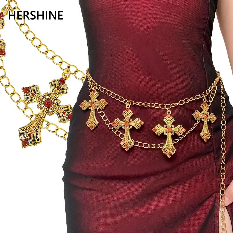 HERSHINE женская мода со стразами и крестом, двухслойная металлическая поясная цепочка, элегантный аксессуар для вечернего платья в стиле ретро, весна, лето
HERSHINE женская мода со стразами и крестом, двухслойная металлическая поясная цепочка, элегантный аксессуар для вечернего платья в стиле ретро, весна, лето