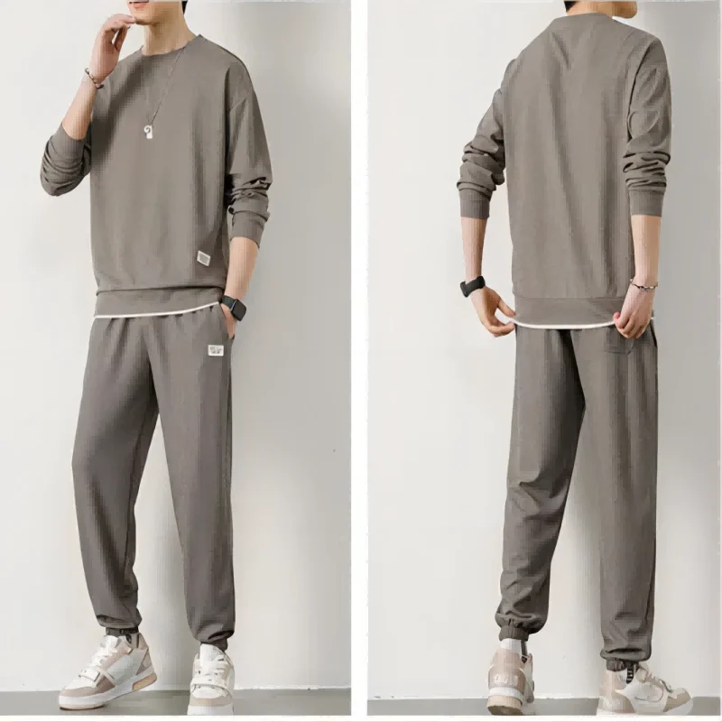 Spring Autumn New Men Waffle Two-Piece Casual Loose Long Sleeve and Pants O Neck Solid Color Pullover+outdoor Running Pants Set
Spring Autumn New Men Waffle Two-Piece Casual Loose Long Sleeve and Pants O Neck Solid Color Pullover+outdoor Running Pants Set