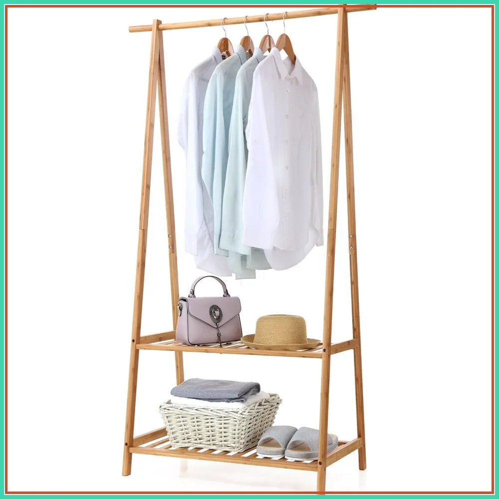 Portable Extra Large Bamboo Clothes Rack with 2-Tier Storage Shelves for Entryway and Bedroom
Portable Extra Large Bamboo Clothes Rack with 2-Tier Storage Shelves for Entryway and Bedroom