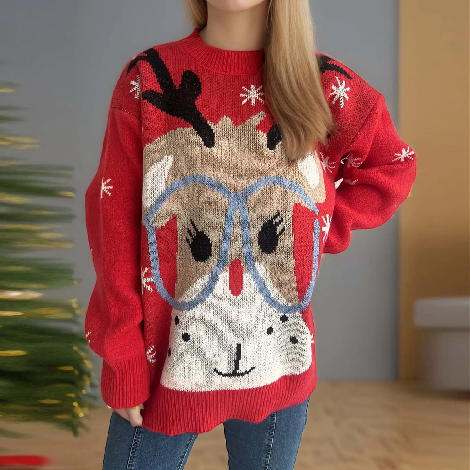 Women's Christmas Loose Cartoon Fawn Crew Neck Red Pullover Sweaters for Women Zip Patterned Quarter Zip Women Winter Sweaters
Women's Christmas Loose Cartoon Fawn Crew Neck Red Pullover Sweaters for Women Zip Patterned Quarter Zip Women Winter Sweaters