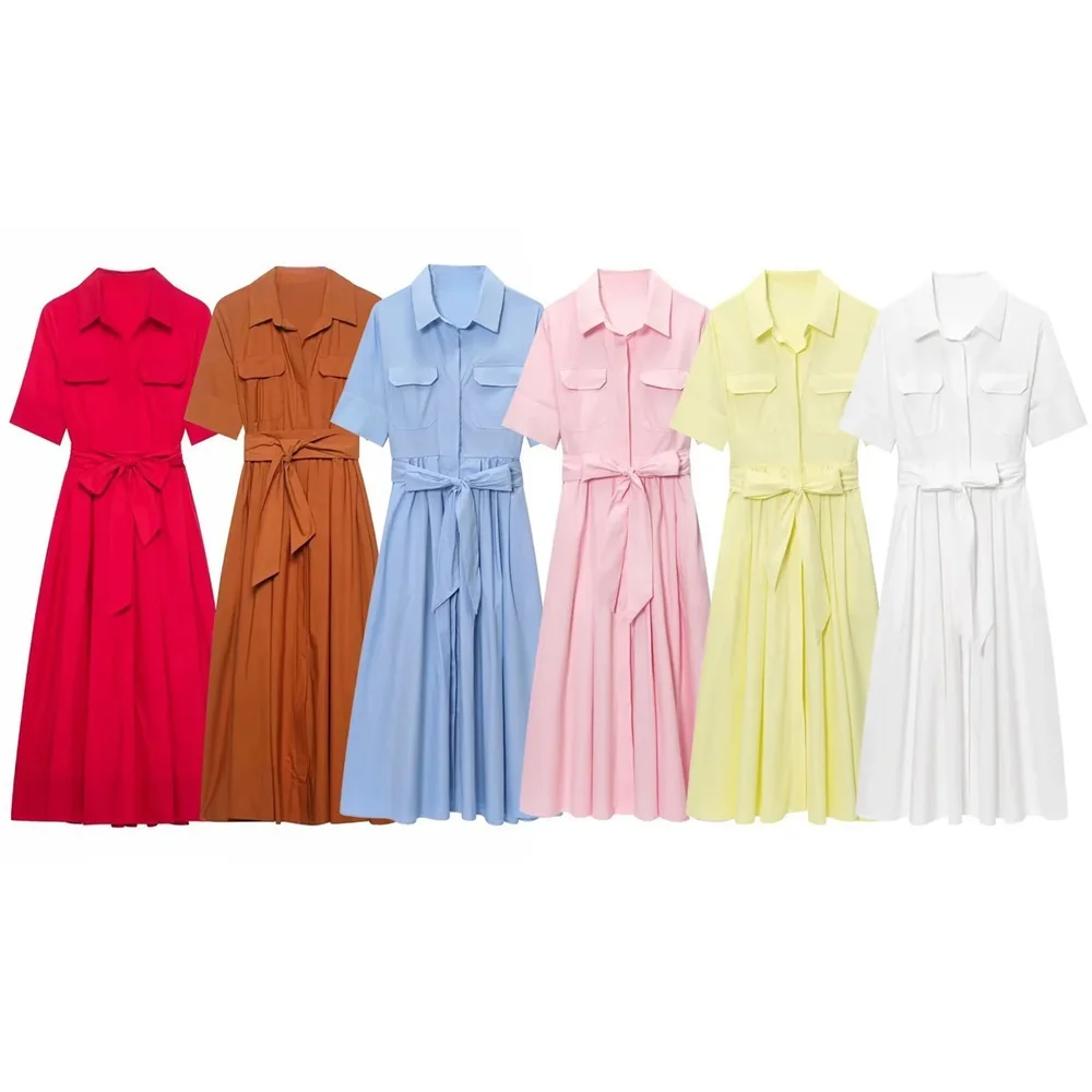 PB&ZA2025Double Pocket Lapel Short Sleeve Simple Shirt Dress Lace-up Design Solid Color Long Skirt Summer Women's Clothing
PB&ZA2025Double Pocket Lapel Short Sleeve Simple Shirt Dress Lace-up Design Solid Color Long Skirt Summer Women's Clothing