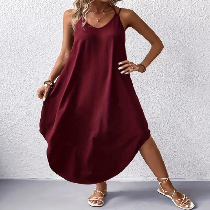 Loose Long Skirt for Women, Tank Top, Sling Dress, Solid Color, European and American, 2024
Loose Long Skirt for Women, Tank Top, Sling Dress, Solid Color, European and American, 2024