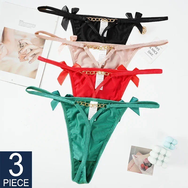 3Pcs/Set Sexy Women Ice Silk Panties Low Waist G-String Underwear Seamless Metal Chain Bow Solid Color Thong Female Lingerie
3Pcs/Set Sexy Women Ice Silk Panties Low Waist G-String Underwear Seamless Metal Chain Bow Solid Color Thong Female Lingerie
